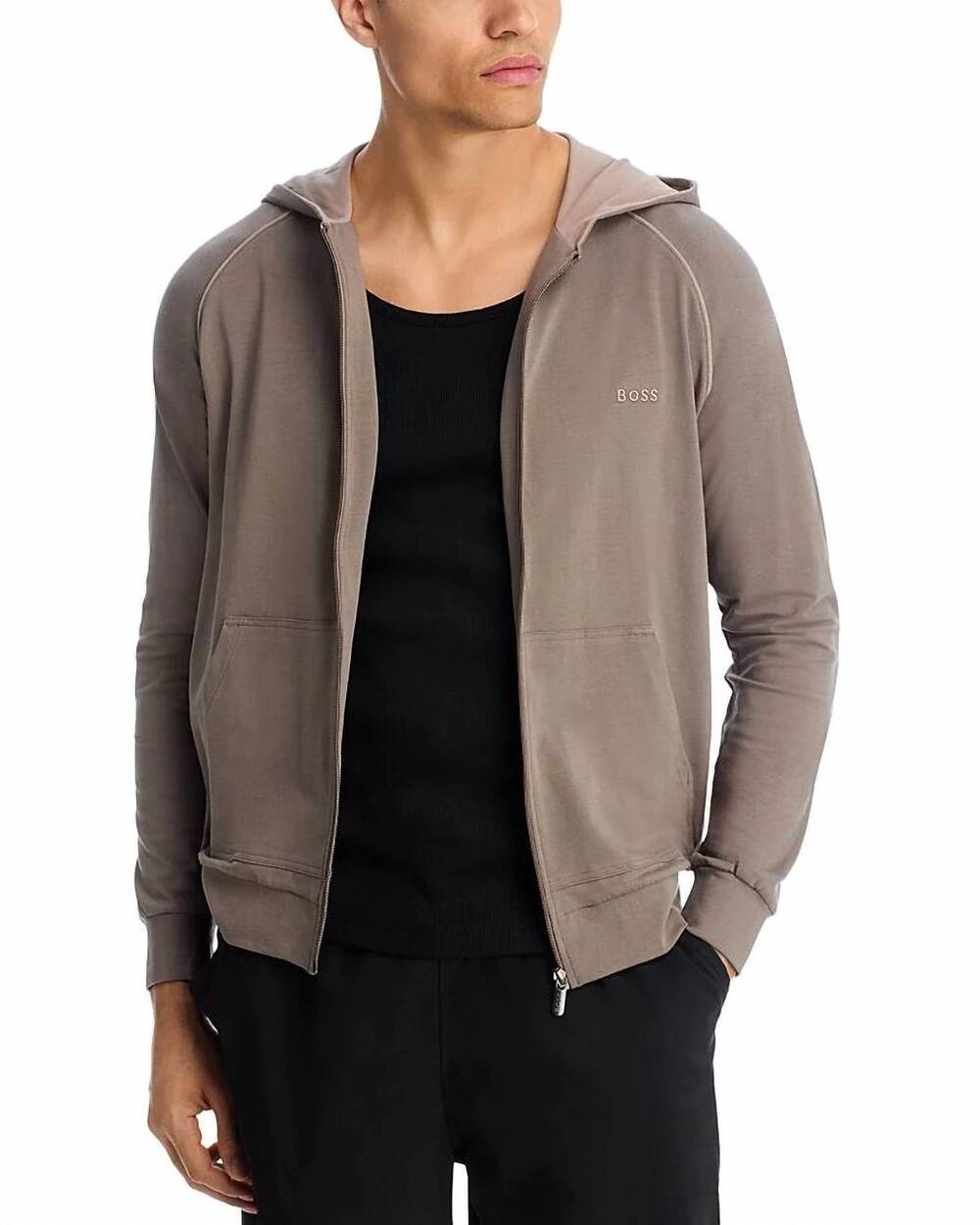 NEW HUGO BOSS mix and match long sleeve zip up hoodie in mediumbrown